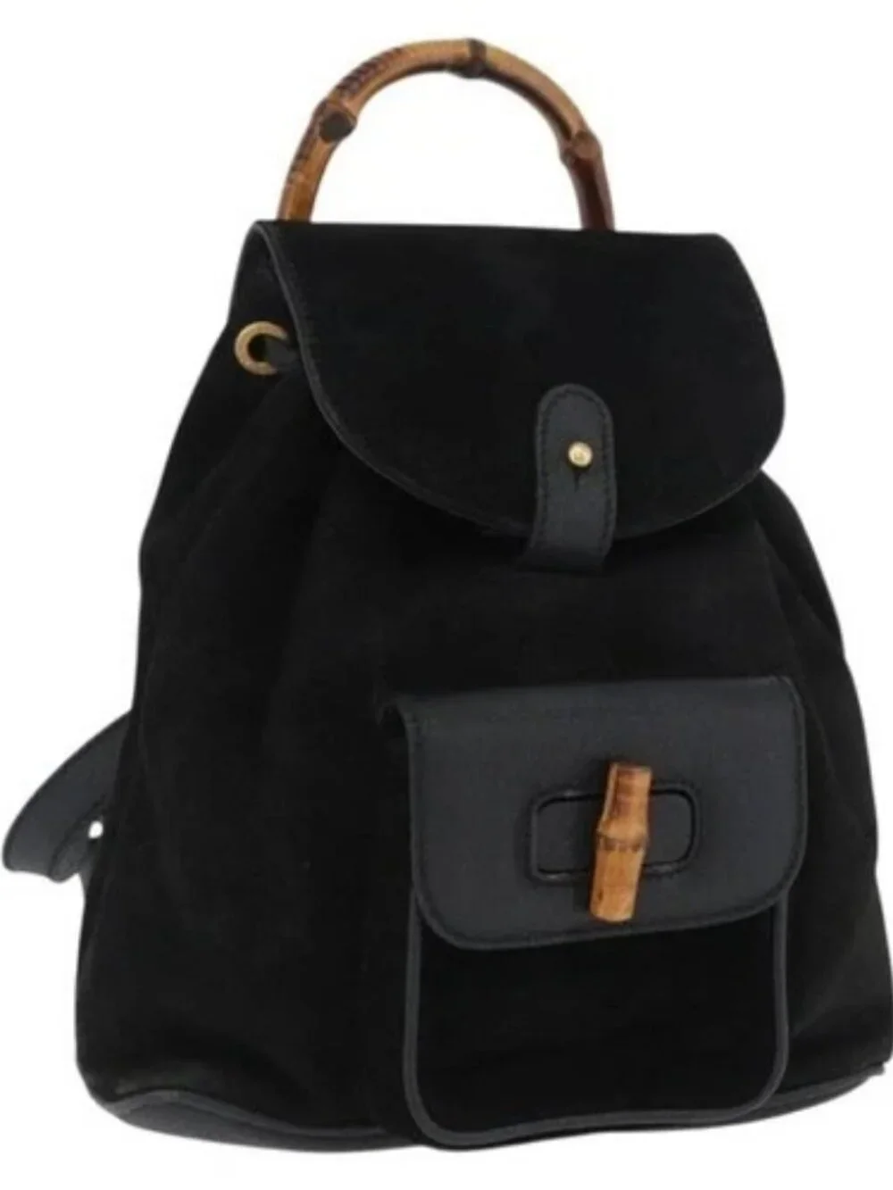 GUCCI Bamboo Backpack Leather Black Gold 003 3444 0030 Auth LNZ554